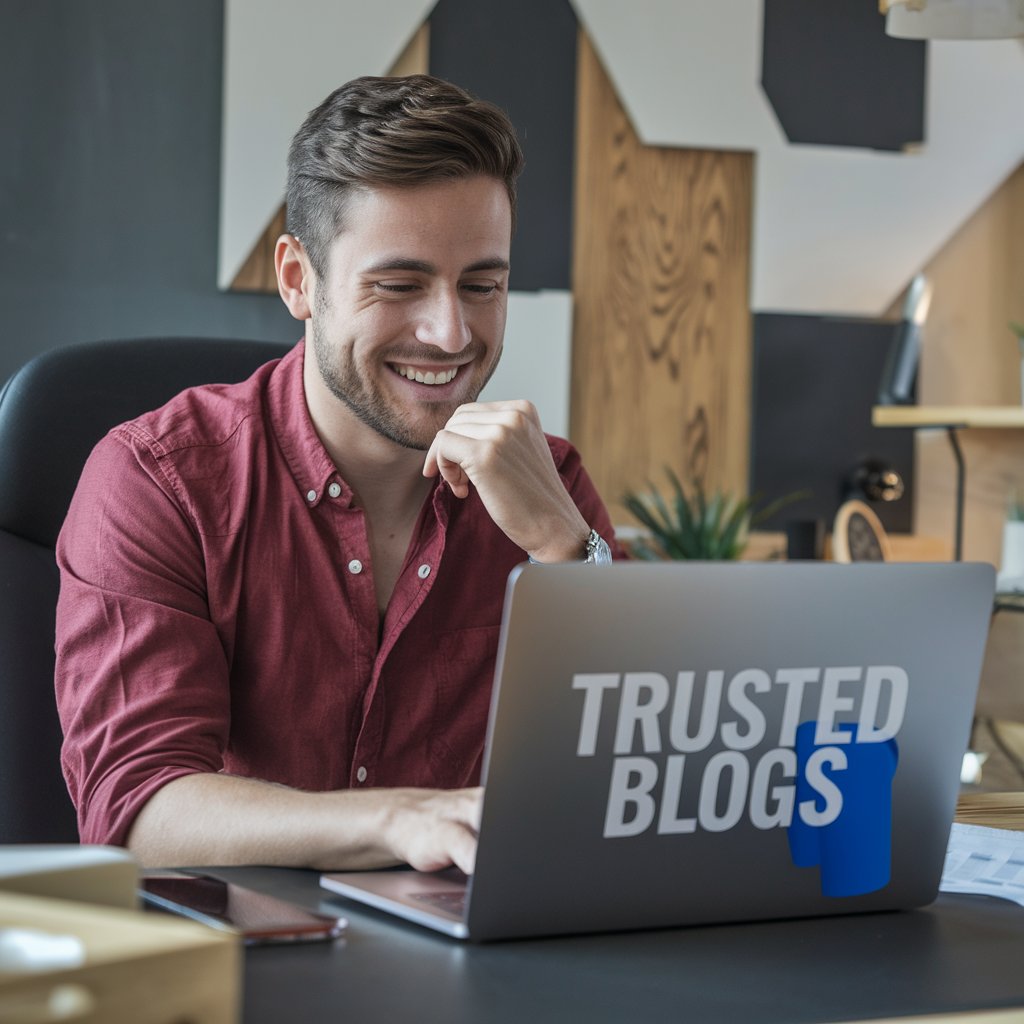 Ein glücklicher Marketer, der trusted blogs nutzt